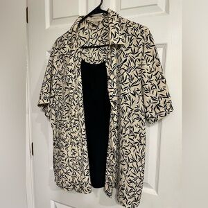 Notations Black and Cream Leaf Pattern Blouse